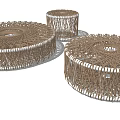 Three Round Woven Rattan Coffee Tables With Modern Natural Design Elements 3d model