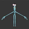 3D Cartoon Character Creature With Big Eyes And Slender Blue Body