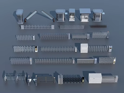 Various Security Gates Metal Railings Turnstiles And Access Control Equipment 3d model