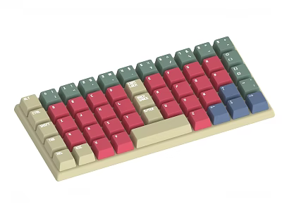 Multicolor Mechanical Keyboard with Green Red Blue Beige Keycaps and Modern Design 3d model
