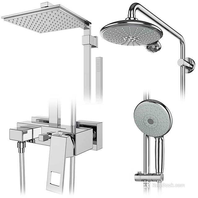 Modern Chrome Shower Head With Rainfall Top Sprayer Handheld Wand And Control Handle 3d model