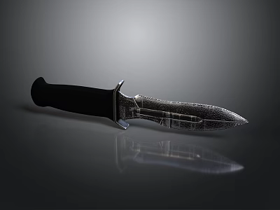 Detailed Sculpture Carving On Artisan Metal Knife With Intricate Blade And Black Handle 3d model