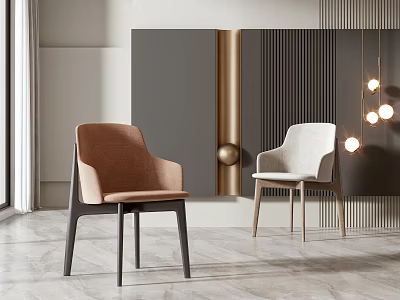 Stylish Modern Leisure Chairs In Contemporary Interior With Brown And White Upholstery And Pendant Lights 3d model