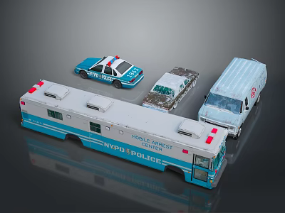 Hyvo Police Emergency Vehicle Models Including Police Car Ambulance And Small Car In Blue White Colors 3d model