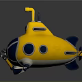 Cartoon Yellow Submarine With Blue Windows Mechanical Arm And Glowing Light