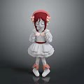 Cute 3D Character Model With Red Hair Pink Accessories White Dress And Pink Shoes