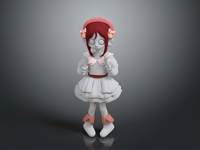 Cute 3D Character Model With Red Hair Pink Accessories White Dress And Pink Shoes 3d model