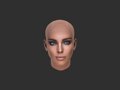 Woman With Bald Head 3D Model On Dark Background Featuring Detailed Makeup And Blue Eyes 3d model