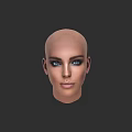 Woman With Bald Head 3D Model On Dark Background Featuring Detailed Makeup And Blue Eyes