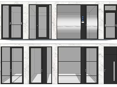 Various Modern Glass Door Designs With Black Frames And Marble Backgrounds 3d model