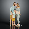 Happy Family With Pregnant Mother Father And Child In Studio Portrait
