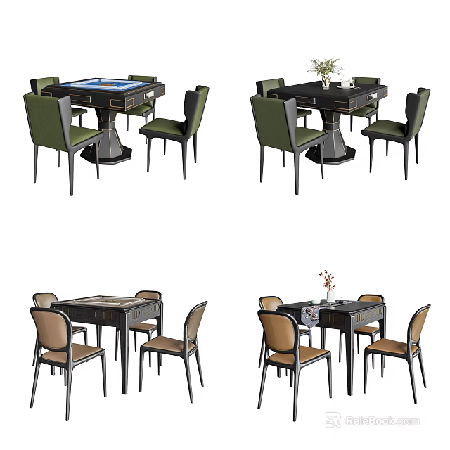 Modern Entertainment Table Design With Green And Brown Chairs For Multi Functional Use 3d model 
