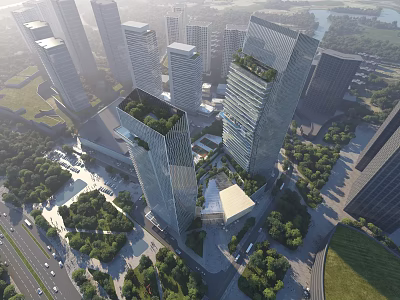 Modern High Rise Office Building with Greenery and Urban Landscape Surroundings 3d model