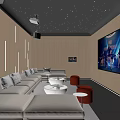 Modern Home Theater Room Interior Design With Starry Ceiling Large Screen And Comfortable Sofa