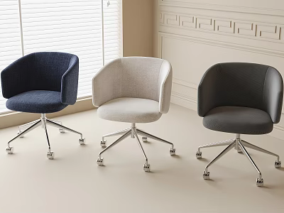 Modern Office Chairs Three Colors Navy Light Dark Grey Curved Backrests Metal Bases with Wheels 3d model