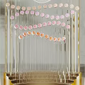 Eye Catching Window Display Decoration With Arched Yellow Neon Lights And Colorful Circular Pendants