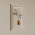 Beige Wall Decor With White Multi Layer Framed Recessed Area Wooden Vase And Green Twigs