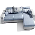 Modern L Shaped Three Seater Sofa With Blue Gray Fabric And Leaf Pattern Pillows 3d model