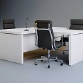 Modern White Office Desk with Black Office Chairs Laptop and Microphone in Contemporary Workspace