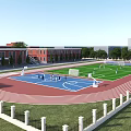 Football Field With Red Running Track Basketball Court Red Brick Buildings And Green Trees