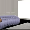 Purple Multi Person Sofa With Tufted Design Orange Pillow By Window With Mountain View