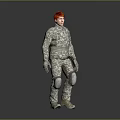 Game Movie Character Standing Pose With Red Hair In Camouflage Uniform And Knee Pads