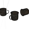 Three Black Mugs Featuring Two With Handles And One Inverted Design 3d model