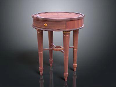 Elegant Mahogany Round Side Table With Carved Legs And Drawer Knob 3d model