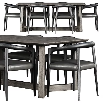 Modern Wooden Dining Table with Leather Chairs Set for Home Interior Design 3d model