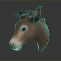 3D Brown Horse Head Model With Dark Mane Erect Ears And Open Mouth