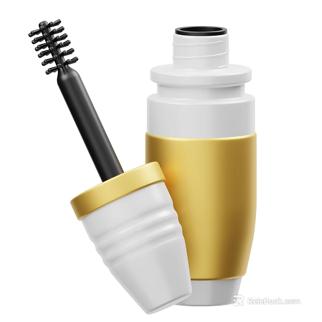 Luxury Perfume Cosmetics White And Gold Container With Black Brush Applicator 3d model 