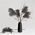 Black Minimalist Vase With Feathery Dried Branches For Interior Decoration 3d model