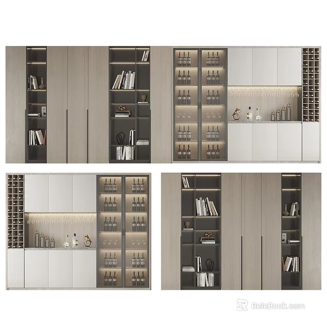 Modern Wine Cabinet Design With Glass Doors LED Lighting And Storage Shelves 3d model 