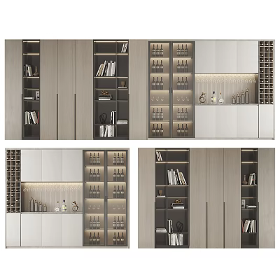 Modern Wine Cabinet Design With Glass Doors LED Lighting And Storage Shelves 3d model