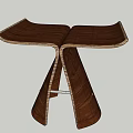 Modern Wooden Stool with X Shaped Base Smooth Top and Golden Trim Accents