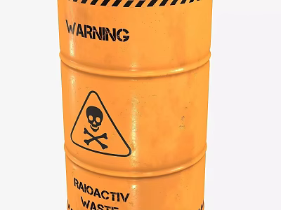 Industrial Radioactive Waste Storage Drum With Orange Color Skull Symbol And Warning Sign 3d model