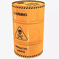 Industrial Radioactive Waste Storage Drum With Orange Color Skull Symbol And Warning Sign