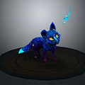 Mythical Game Character Blue Fox With Glowing Ears Tail Tip Yellow Eyes And Light Particles
