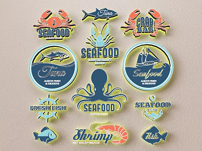 Vibrant Seafood Brand Logo Design With Crab Fish Squid Shrimp And Lobster Elements 3d model