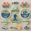Vibrant Seafood Brand Logo Design With Crab Fish Squid Shrimp And Lobster Elements