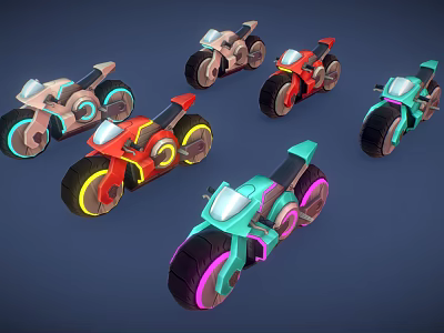 Colorful Futuristic Motorcycles With Neon Glowing Wheels And Unique Design 3d model