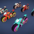 Colorful Futuristic Motorcycles With Neon Glowing Wheels And Unique Design