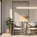 Modern Dining Table Set With Chairs Potted Plant Pendant Light And Natural Light