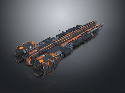 Futuristic Science Fiction Spaceship With Black And Orange Mechanical Structure Design 3d model