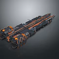 Futuristic Science Fiction Spaceship With Black And Orange Mechanical Structure Design