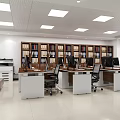 Spacious Public Office Space With Open Layout Desks Computers And Bookshelves 3d model