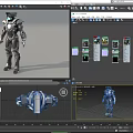 Game and Movie Robot Character with Metallic Armor Glowing Blue Eyes Chest Core