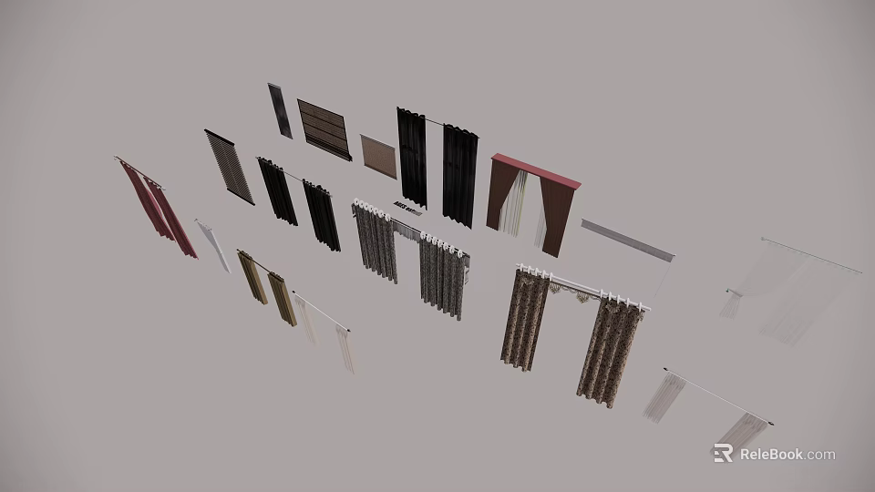 Various Curtain Styles With Different Colors And Designs For Home Decoration 3d model 