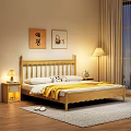 Warm Wooden Bedroom Interior With Carved Headboard Nightstands Decorative Paintings And Table Lamps