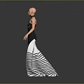 Stylish Black And White Striped High Neck Long Sleeve Dress With Asymmetrical Hem Design